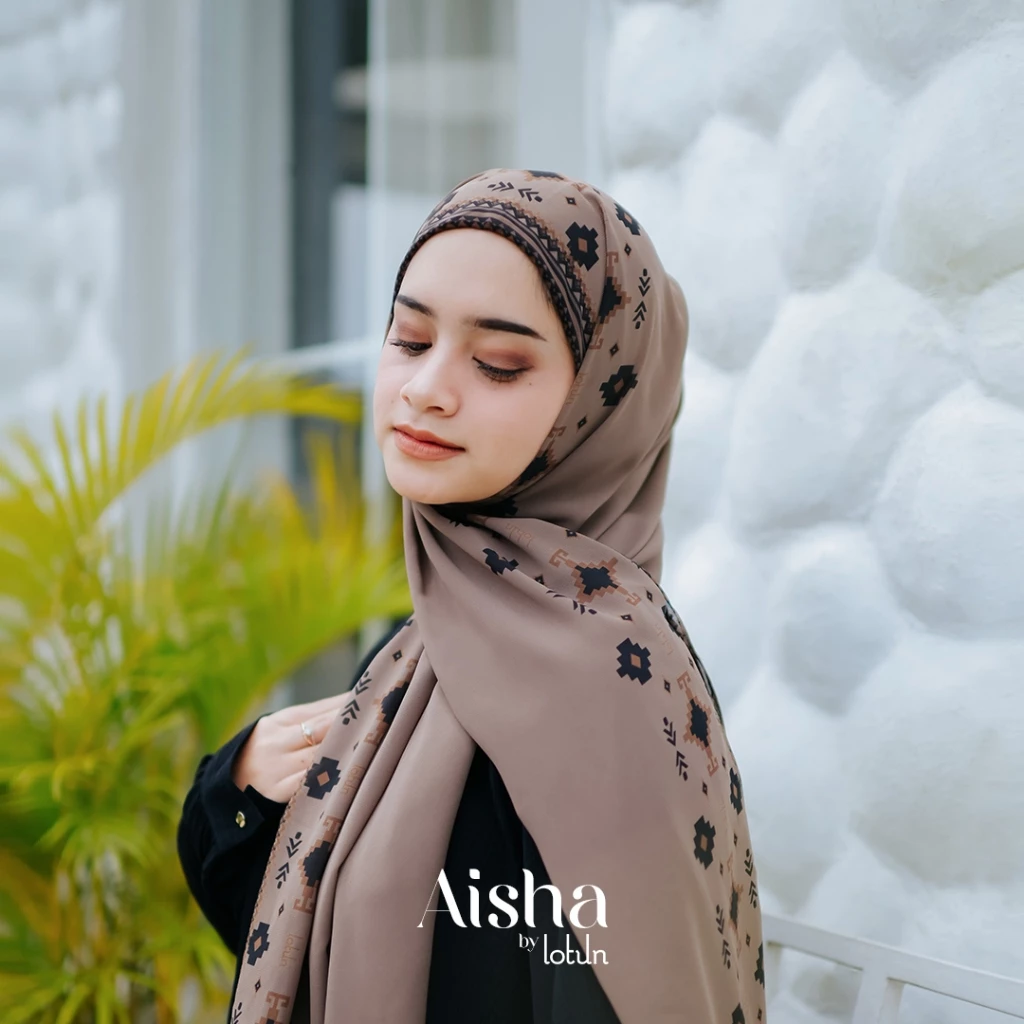 Lotun Aisha Series - Hijab Pashmina Instan Printing Motif Etnik Material Premium - Coklat Tua - Gambar 6