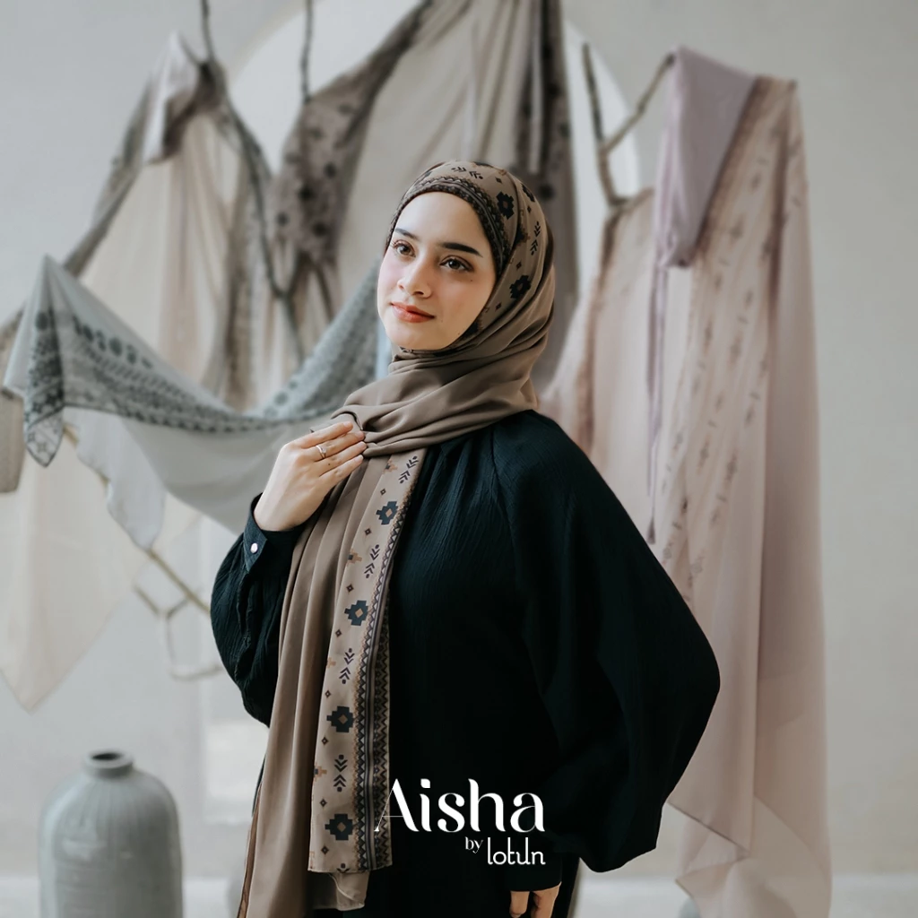 Lotun Aisha Series - Hijab Pashmina Instan Printing Motif Etnik Material Premium - Coklat Tua - Gambar 5