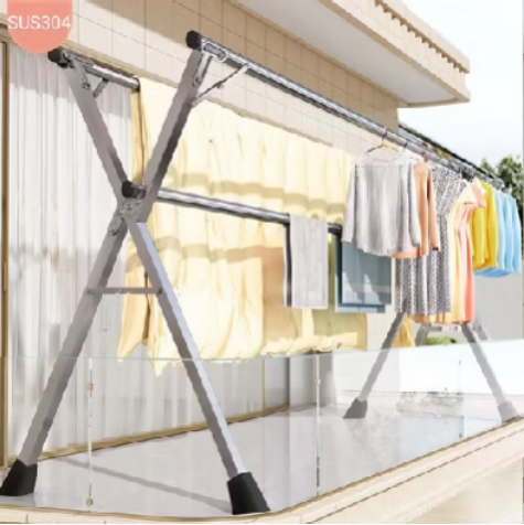 SUS-304 Jemuran Baju Lipat Stainless Steel Jemuran Pakaian Basah Tahan Karat Jemuran Pakaian Outdoor / Indoor - Gambar 2