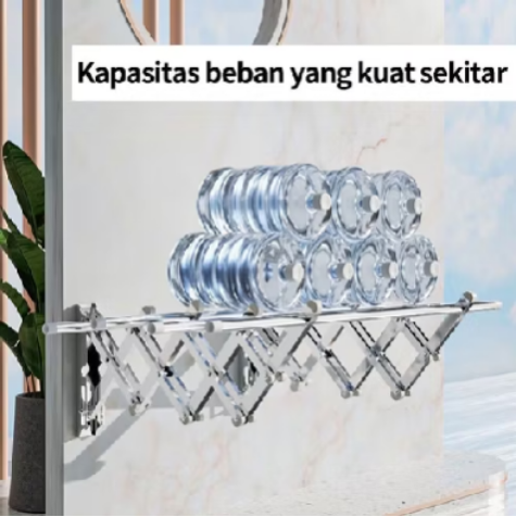 Jemuran Lipat Dinding / Ditarik yang Dipasang - Gambar 2